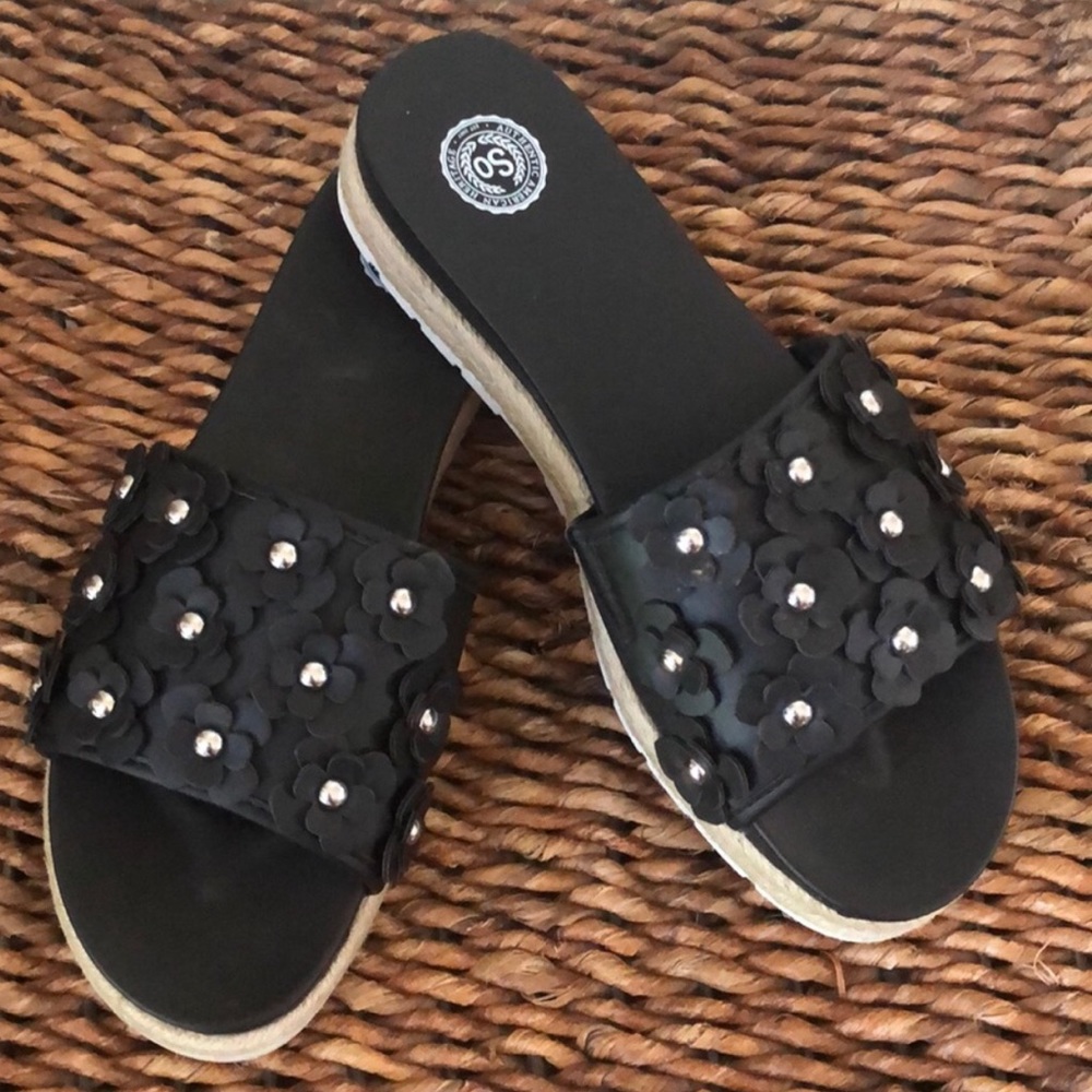 SO Pompane Black Embellished Slides